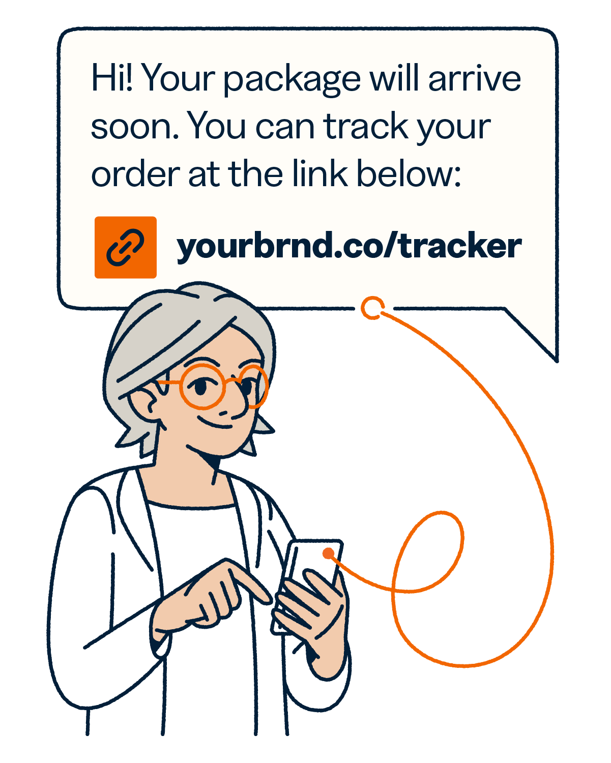Woman being notified by a test message using a short link.