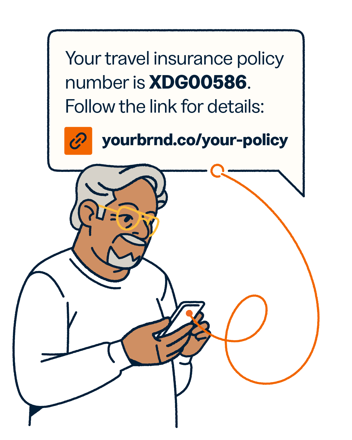 Man looking at travel insurance policy confirmation SMS on his cell phone.