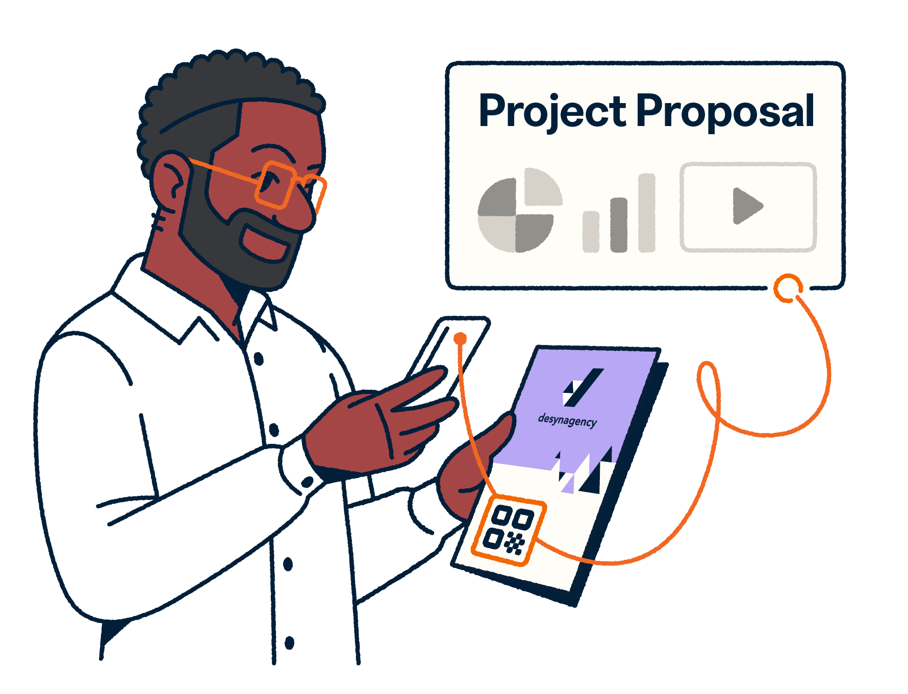Man scanning QR code for a project proposal 