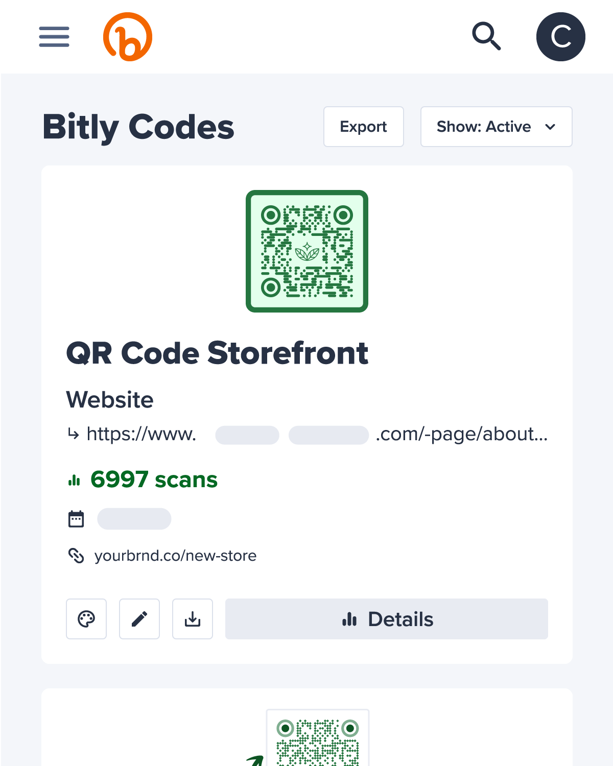 QR Code Bitly nel pannello di controllo di Connections Platform