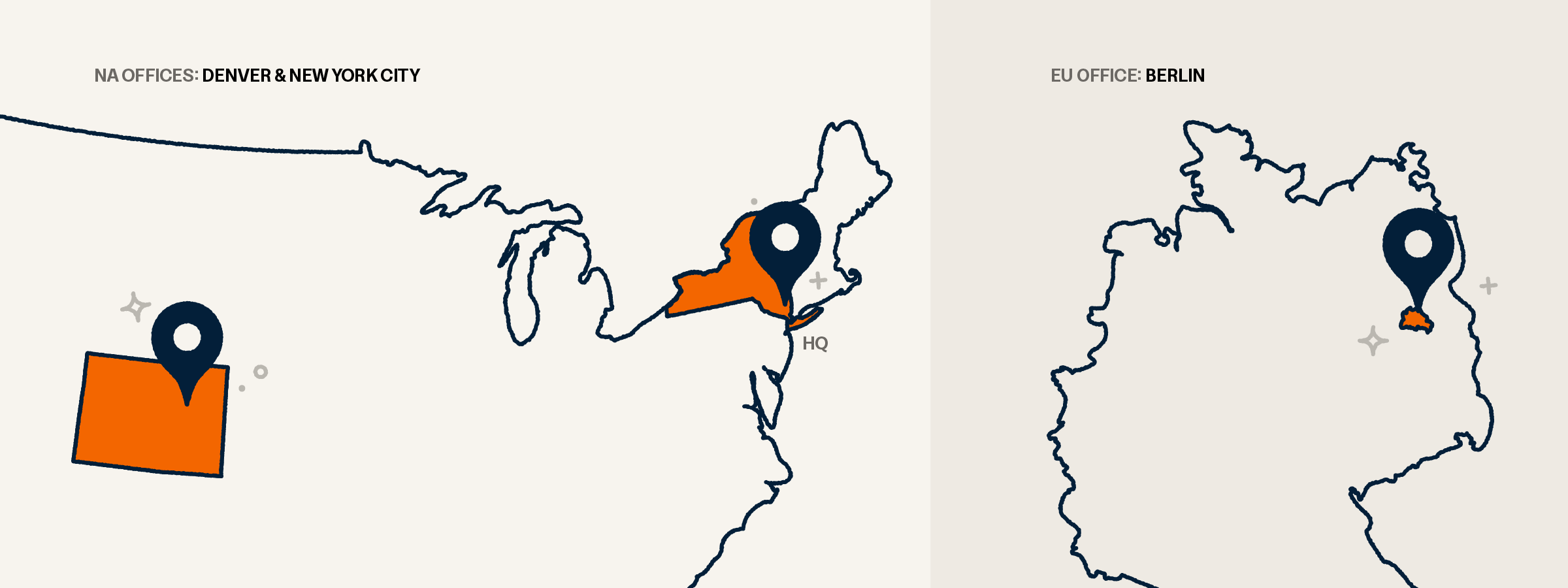 Map displaying Bitly offices in US and Berlin